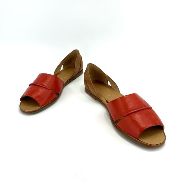 Franco Sarto Vivace Flat Sandal Sz 9.5 Orange & Tan Leather Open Toe Padded New - Picture 3 of 14